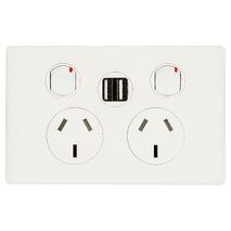 Excel Life 10A Double Powerpoint with Integrated USB Dual Type A Chargers Gloss White
