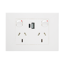HPM VIVO 10A Double Powerpoint with Integrated Type A+C 2.4A USB Chargers White