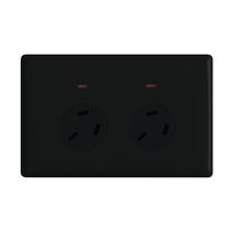 Linea Horizontal double powerpoint 2 gang 10A 240V a.c. autoswitch black - with extra safety black