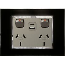 Arteor - Double powerpoint with USB ports Type A & C - Magnesium