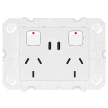 Arteor Double Powerpoint with Type C+C 15W USB Charger Mechanism White