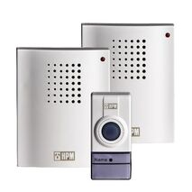 HPM Battery Operated Wireless Door Chime & Bell Press Kit with 2 Receivers 50m Range White