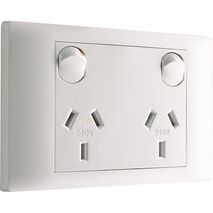 Excel Life - Common plate - Horizontal double powerpoint 2 gang 15A 240V a.c. white