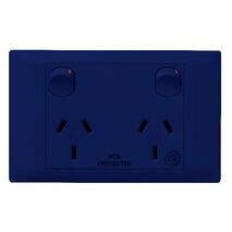 Excel Life - Medical - Common plate - Horizontal double powerpoint - RCD protected engraved - antimicrobial & chemical resistant 2 gang 10A 240V a.c. blue