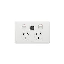 Excel Life 10A Double Powerpoint with Integrated USB Dual Type A Chargers Matt White