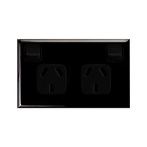 Excel - Horizontal double powerpoint 2 gang 10A 240V a.c. with safety shutters gloss black