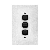 Architectural metal - Vertical rocker switch Single Pole Double Throw - 3 gang 2 way 10A 240V a.c. black stainless steel plate