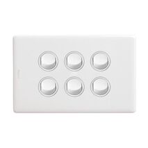 Excel Life 16A Single Pole Double Throw Horizontal Rocker Switch 6 Gang Gloss White