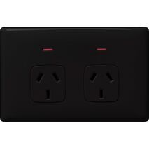 Linea - Horizontal double powerpoint 2 gang 10A 240V a.c. autoswitch black