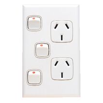 Excel - Vertical double powerpoint 2 gang 10A 240V a.c. with extra switch & safety shutters white