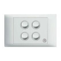 Excel Life - Medical - Common plate - Horizontal rocker switch - Single Pole Double Throw - antimicrobial & chemical resistant 4 gang 16AX 240V a.c. white