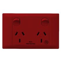 Excel Life - Medical - Common plate - Horizontal double powerpoint - RCD protected engraved - antimicrobial & chemical resistant 2 gang 10A 240V a.c. red