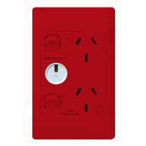 Excel Life - Medical - Common plate - Vertical double powerpoint - RCD protected engraved - antimicrobial & chemical resistant 2 gang 10A 240V a.c. with LED power available red