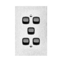 Architectural metal - Vertical rocker switch Single Pole Double Throw - 5 gang 2 way 10A 240V a.c. black stainless steel plate