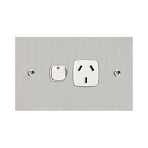 Architectural metal - Horizontal single powerpoint 1 gang 10A 240V a.c. white stainless steel plate