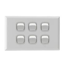 Excel - Horizontal rocker switch - Single Pole Double Throw - 6 gang 2 way 10A 240V a.c. white