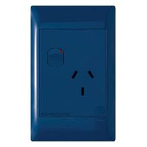 Excel Life - Medical - Common plate - Vertical single powerpoint - RCD protected engraved - antimicrobial & chemical resistant 1 gang 10A 240V a.c. Blue