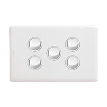 Excel Life 16A Single Pole Double Throw Horizontal Rocker Switch 5 Gang Gloss White
