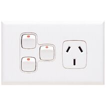 Excel - Single powerpoint 1 gang double pole 10A 240V a.c. with 2 extra switches white