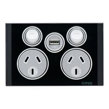 Saturn Series, Socket Outlet, Twin switched, Assembled, Single USB Charger, Horizontal, 240 V, 10 A - Espresso Black