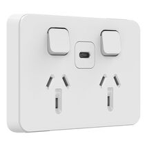 Clipsal Iconic, Twin Socket, USB Type C, Fast charger - Vivid White