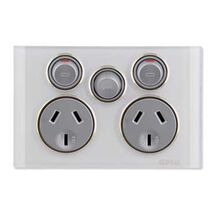 Saturn Series, Twin Switched Socket Outlet, 250V, 10A with Extra Switch - Pure White