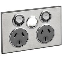 Saturn Series, Twin Switched Socket Outlet, 250V, 10A, Less Extra Switch - Horizon Silver