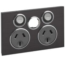 Saturn Series, Twin Switched Socket Outlet, 250V, 10A, Less Extra Switch - Horizon Black