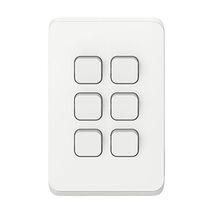Clipsal Iconic, Flush Switch, Vertical Mount, 6 Gang, 1-Way/2-Way, 230/240V 10AX - Vivid White