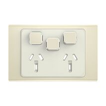 Clipsal Iconic, Styl Double Power Point Skin with 1 extra switch, Horizontal Mount, 250V, 10A - Crowne