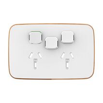 Clipsal Iconic, Essence Double Power Point Skin with 1 Extra Switch, Horizontal Mount, 250V, 10A, Clip-On - Arctic White