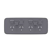 Clipsal Iconic, Essence Quad Power Point Skin with 2 extra switches, Horizontal Mount, 250V, 10A, Clip-On - Ash Grey