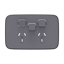 Clipsal Iconic, Essence Double Power Point Skin with 1 Extra Switch, Horizontal Mount, 250V, 10A, Clip-On - Ash Grey