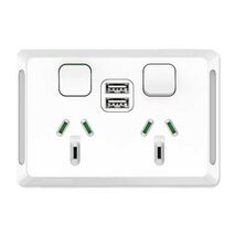 Pro Series, Twin Power Point, Horizontal Mount,1Ex2USBCHRG, Type A+A, 10A, 250V - Extra Vivid White