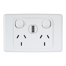 2000 Series, Power Outlet, Twin with 1 x 30USBAM - White Electric