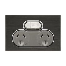 Saturn Series, Double Switch Power Point, 250V, 10A, Non-removable, Extra Switch - Horizon Black