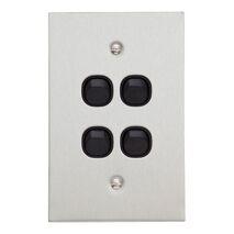 Metal Plate Series, Flush Switch, 4 Gang, 250VAC, 10A, Range, BSL Style, Standard, Vert - Black