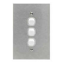 Metal Plate Series, Flush Switch, 3 Gang, 250VAC, 10A, Range, BSL Style, Standard, Vert - Black