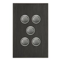 Saturn Series, push-button Switch LED, 5 Gang, 250V, 16AX/20A - Horizon Black