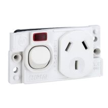 Medilec, Single Switch Socket Outlet, 250V, 10A, O Style, 2 Pole, Horizontal, Neon - White Electric