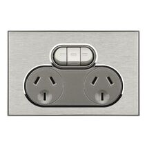 Saturn Series, Double Switch Power Point, 250V, 10A, Non-removable, Extra Switch - Horizon Silver