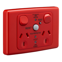 Medilec, Switched Socket, Twin 10A RCD 10mA - Red