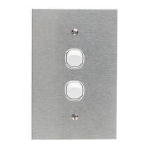 Metal Plate Series, Flush Switch, 2 Gang, 250VAC, 10A, Range, BSL Style, Standard, Vert - White Electric