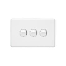 Classic C2000 Series, Flush Switch, 3 Gang, 250VAC, 10A, Standard, Horizontal - White Electric