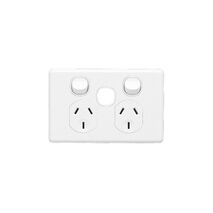 Classic C2000 Series, Switched Socket Outlet, Twin, 250V, 10A, Removable Extra Switch Aperture - Black