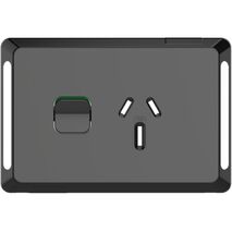 Pro Series, Single Power Point Skin, Horizontal Mount, 250V, 15A, Clip-On - Black