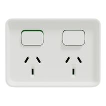 Clipsal Iconic Outdoor, Twin Switched Socket Outlet, Horizontal, 10A, 250V - Extra Vivid White