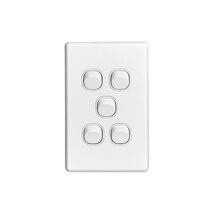 Classic C2000 Series, Flush Switch, 5 Gang, 250VAC, 10A, Standard, Vertical - White Electric
