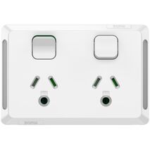 Pro Series, Twin Power Point, Horizontal Mount, Round Earth, 250V, 10A - Extra Vivid White