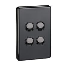 Classic C2000 Series, Flush Switch, 4 Gang, 250VAC, 10A, Standard, Vertical - Black